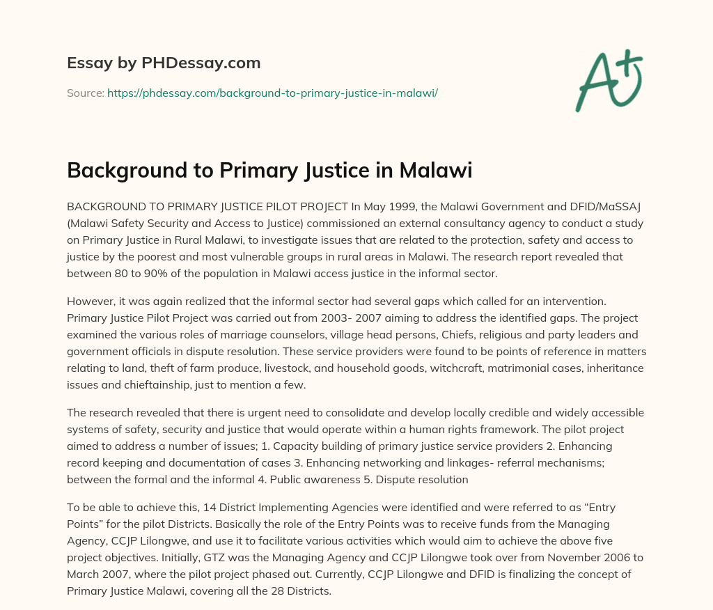 Background to Primary Justice in Malawi essay