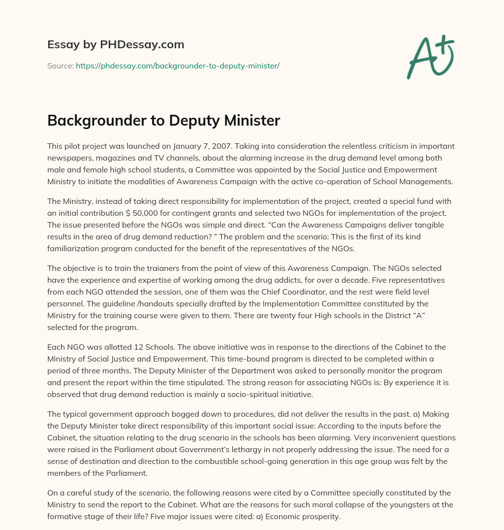 Backgrounder to Deputy Minister essay