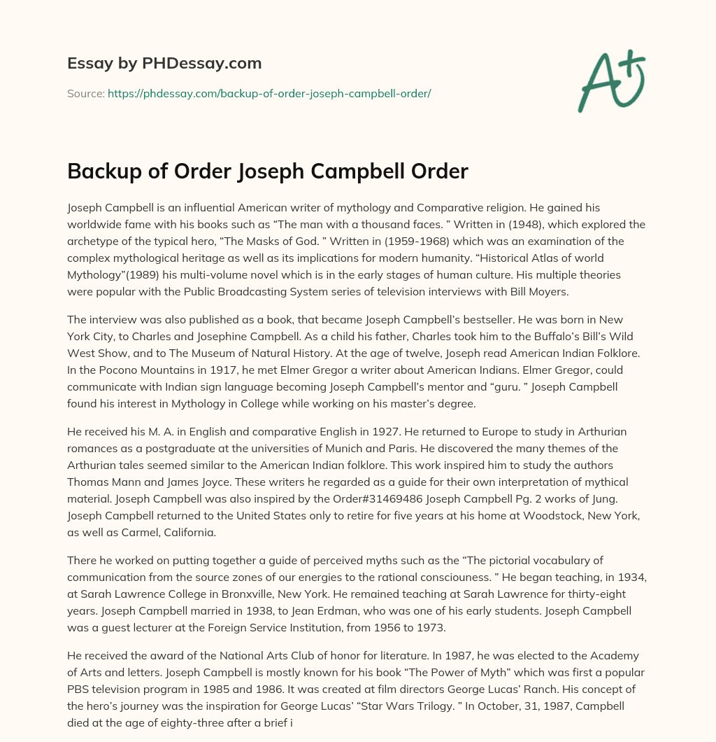 Backup of Order Joseph Campbell Order essay