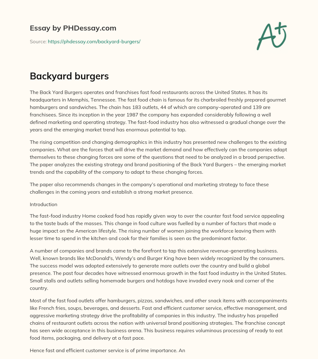 Backyard burgers essay