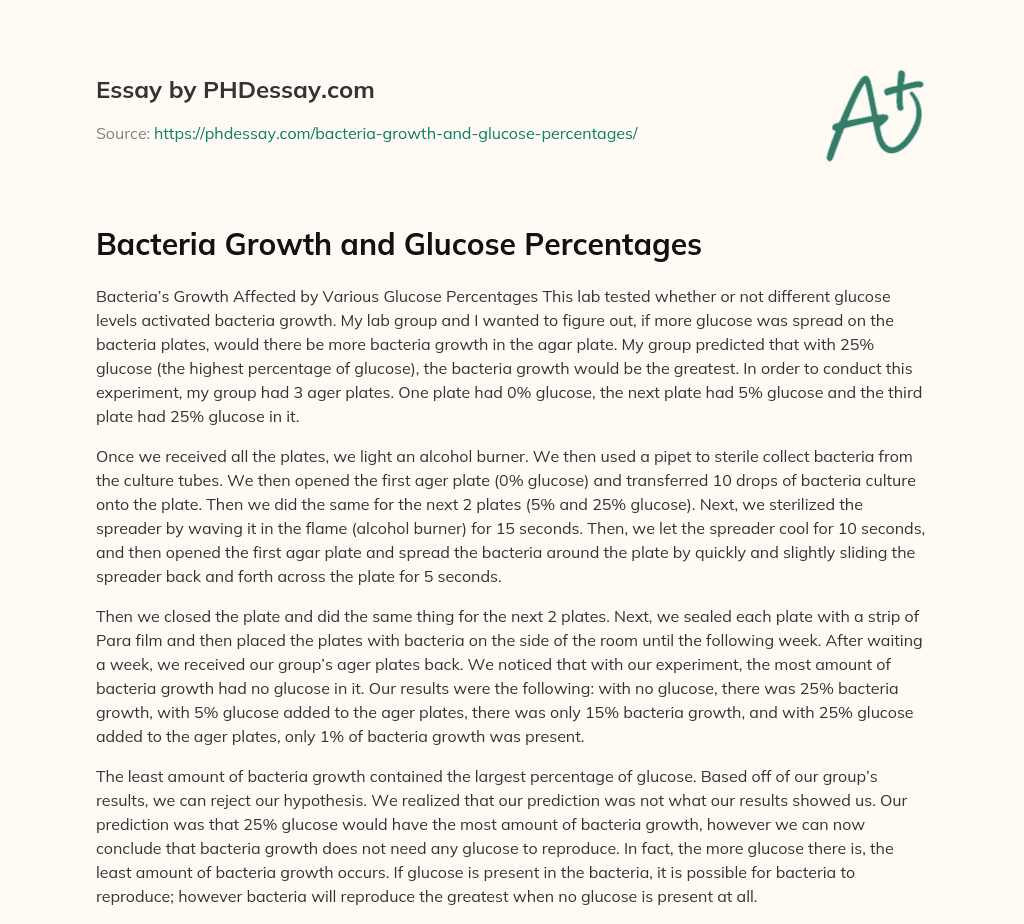 Bacteria Growth and Glucose Percentages essay