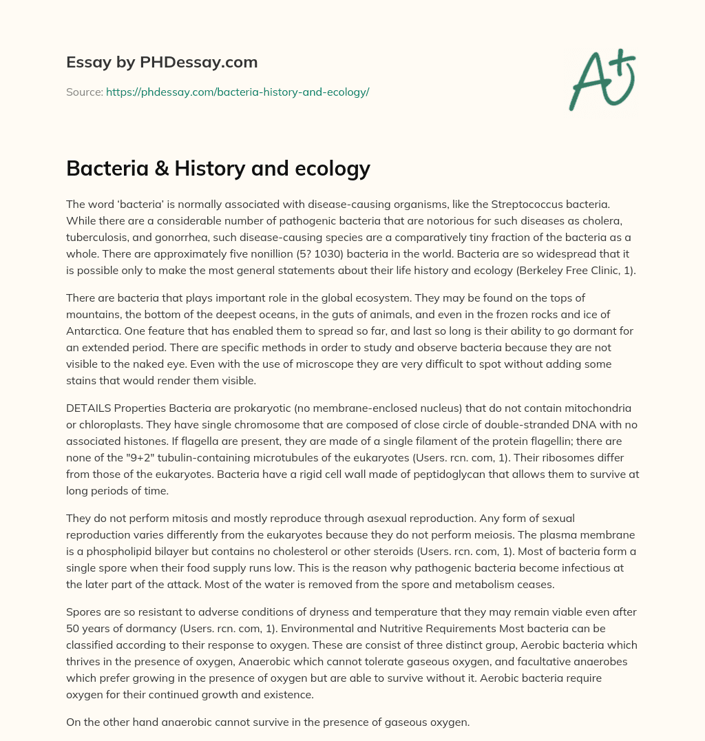 Bacteria & History and ecology essay