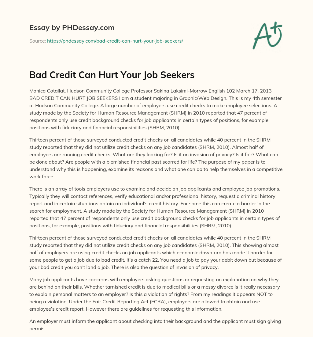 Bad Credit Can Hurt Your Job Seekers essay