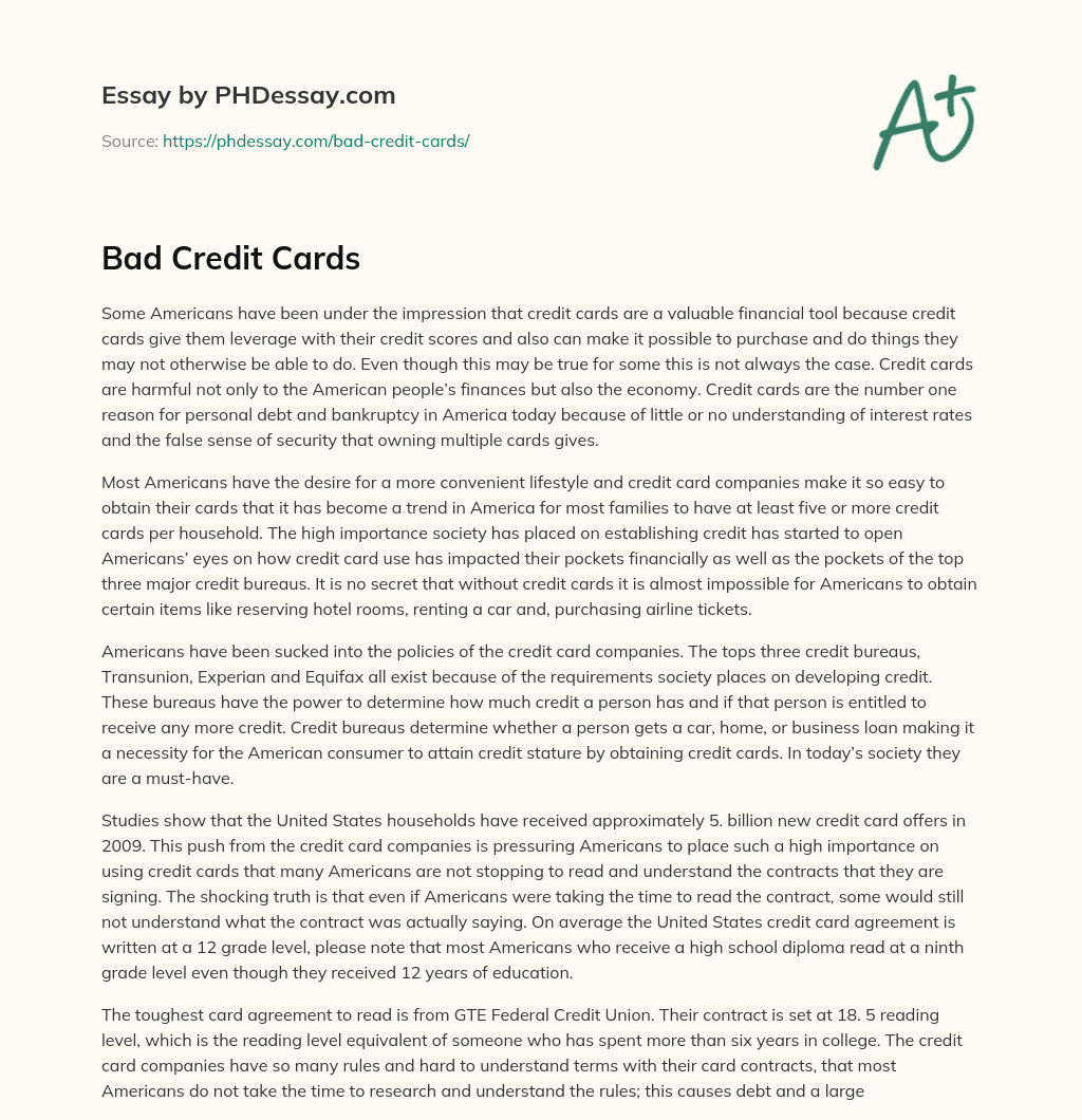 Bad Credit Cards essay