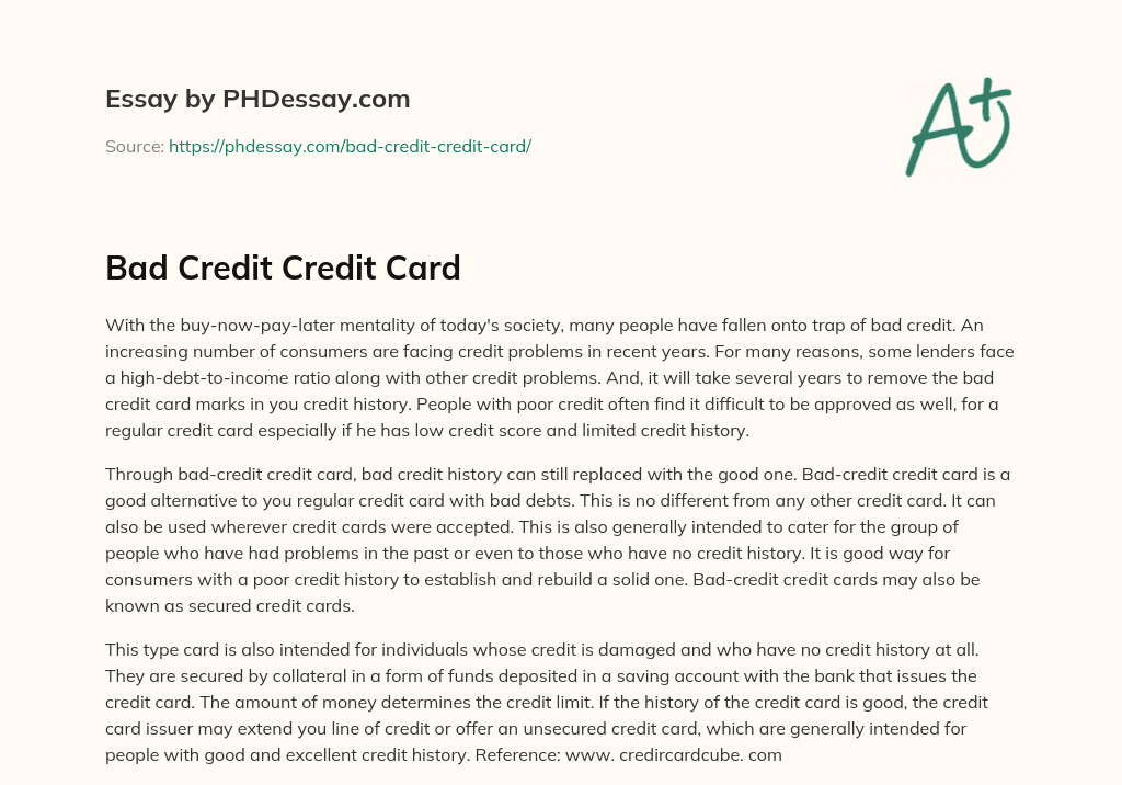 Bad Credit Credit Card essay