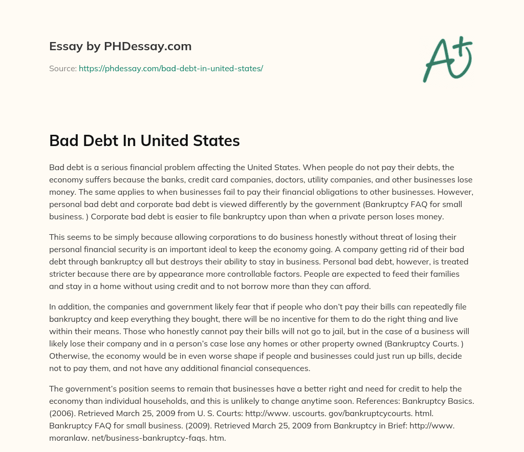 Bad Debt In United States essay