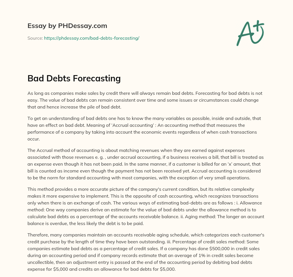 Bad Debts Forecasting essay