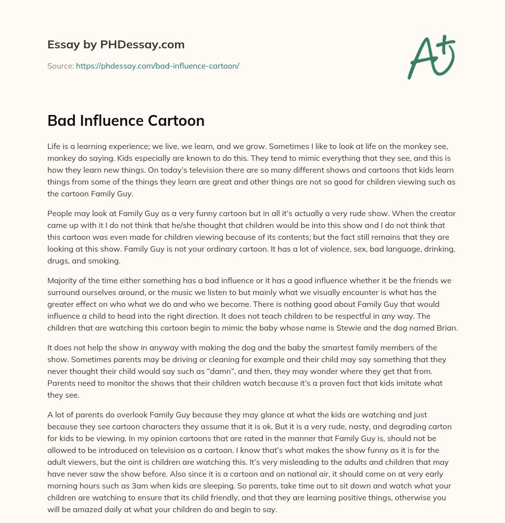 Bad Influence Cartoon essay