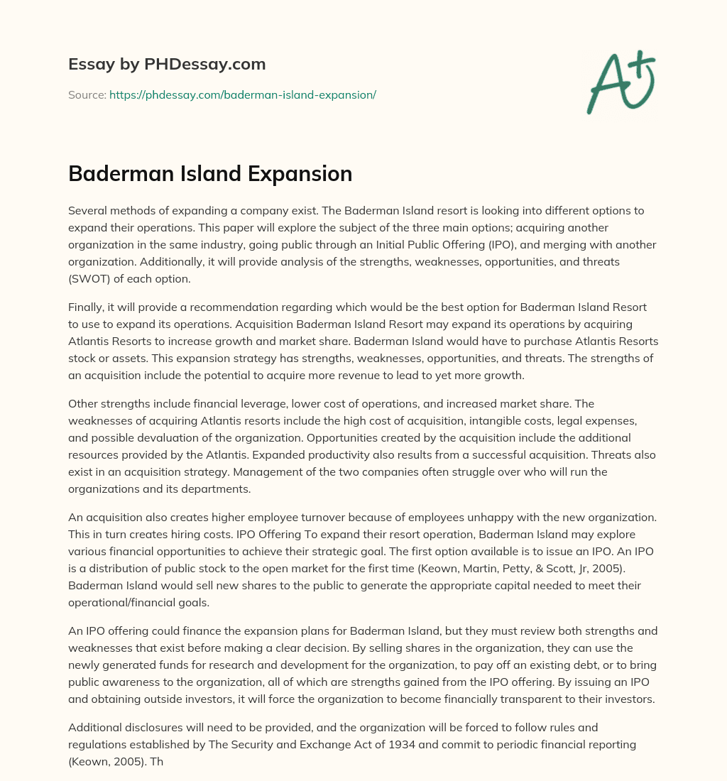 Baderman Island Expansion essay