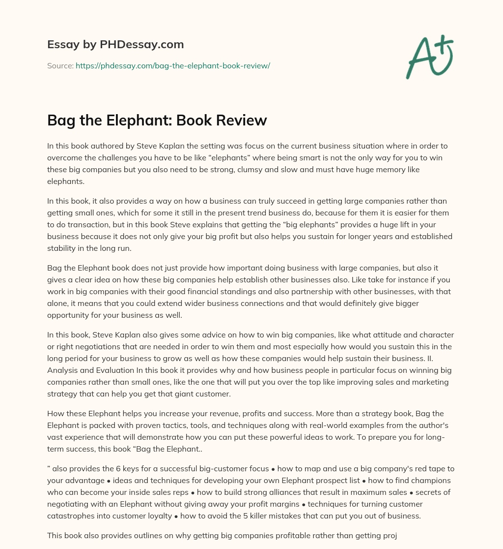 Bag the Elephant: Book Review essay