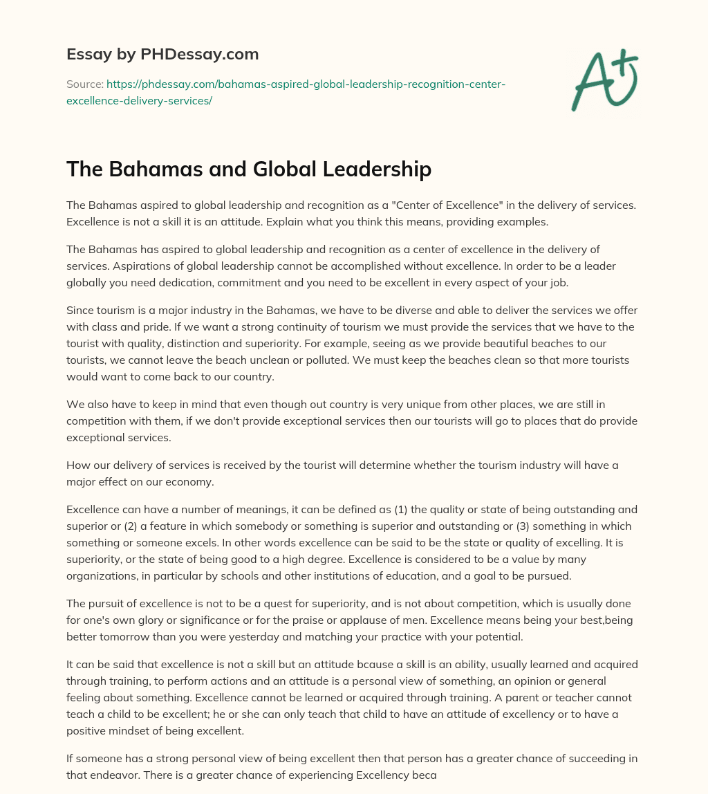 The Bahamas and Global Leadership essay
