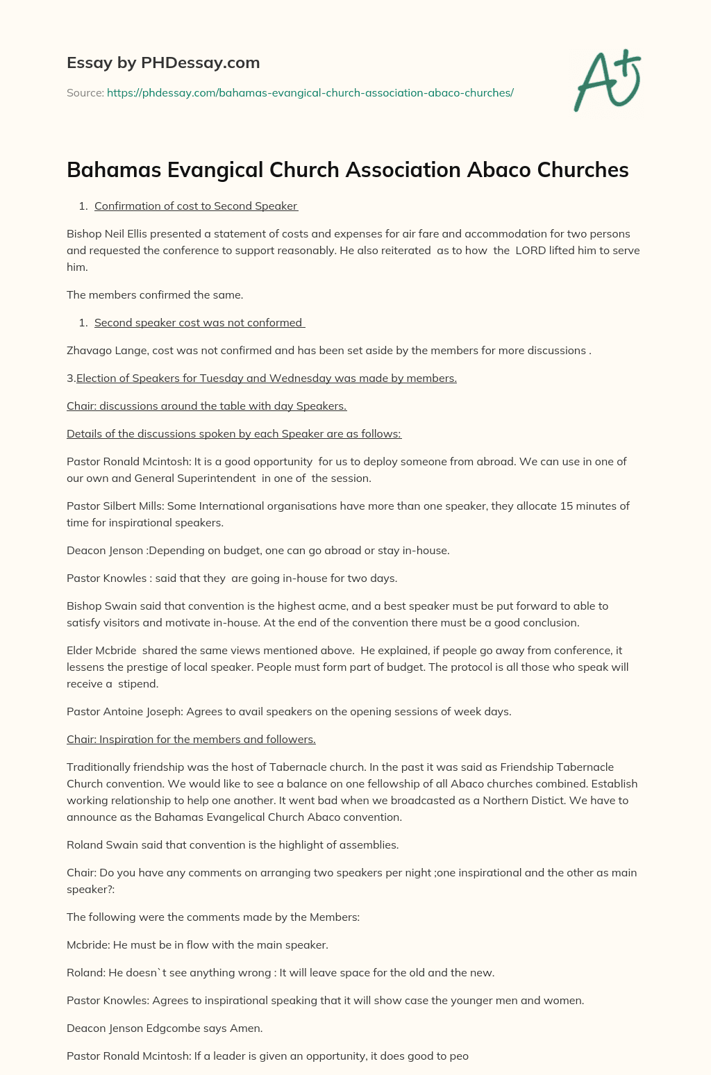 Bahamas Evangical Church Association Abaco Churches essay