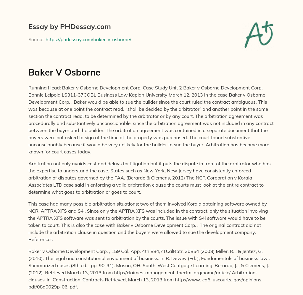 Baker V Osborne essay