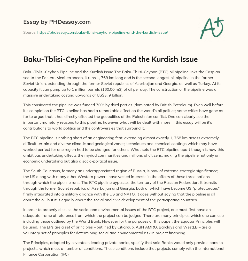 Baku-Tblisi-Ceyhan Pipeline and the Kurdish Issue essay