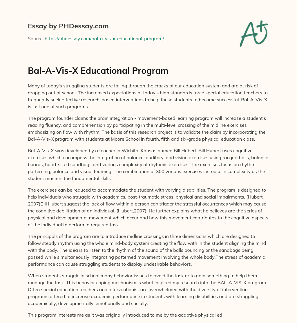 Bal-A-Vis-X Educational Program essay