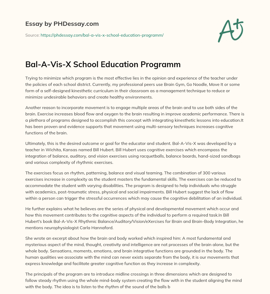 Bal-A-Vis-X School Education Programm essay