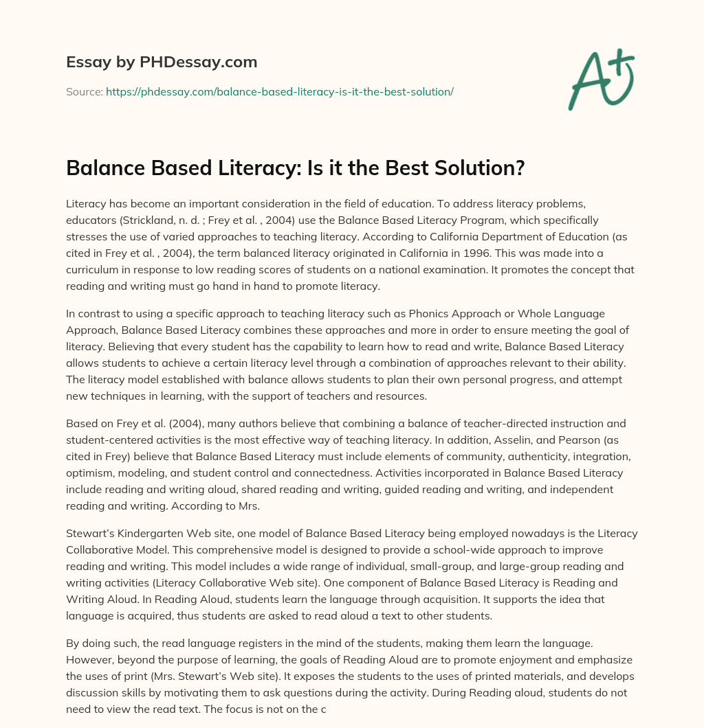 Balance Based Literacy: Is it the Best Solution? essay