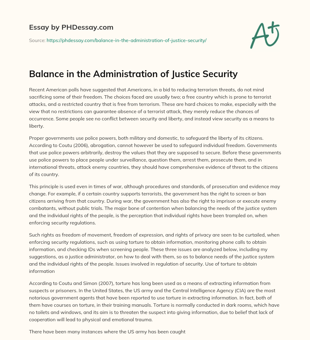 Balance in the Administration of Justice Security essay