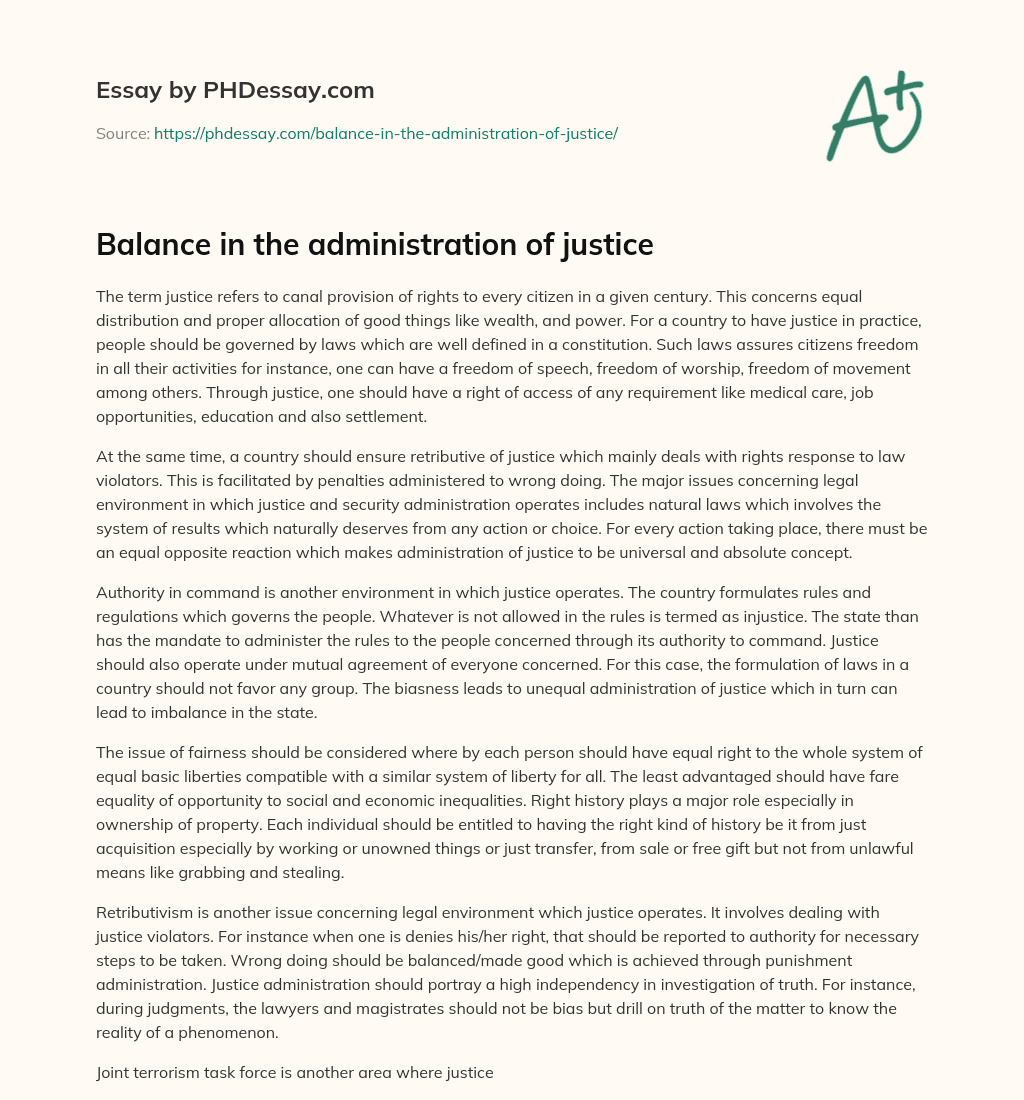 Balance in the administration of justice essay