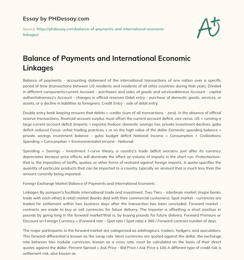 Balance of Payments and International Economic Linkages essay
