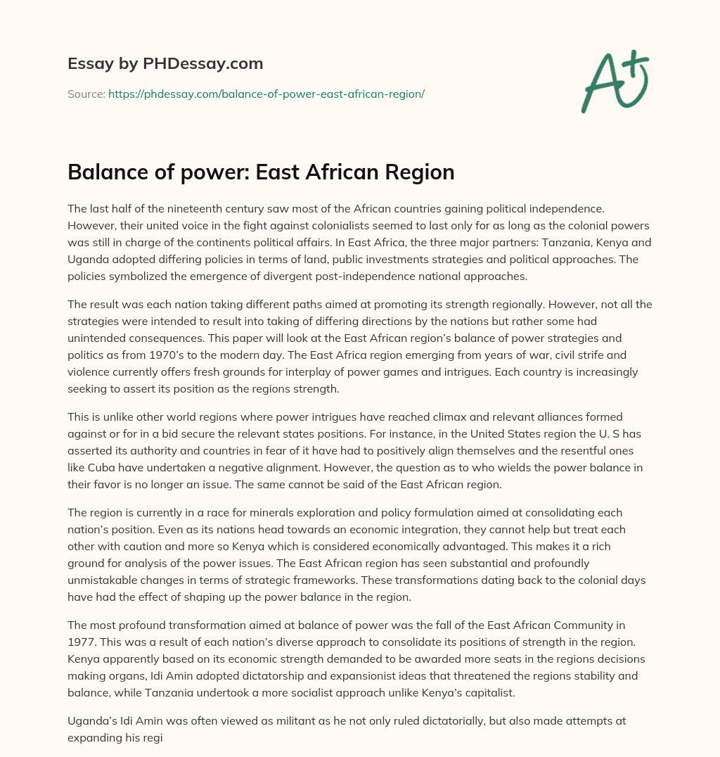 Balance of power: East African Region essay
