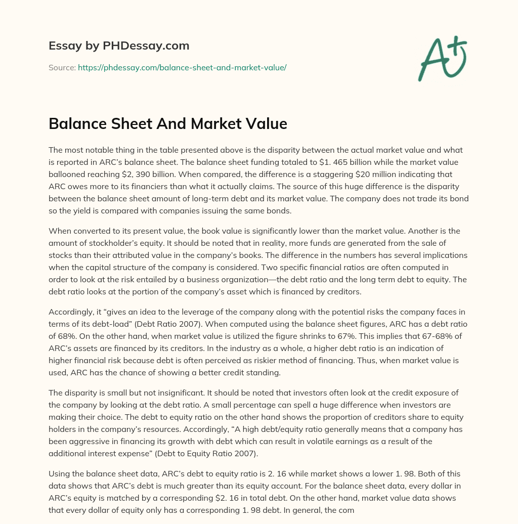 Balance Sheet And Market Value essay