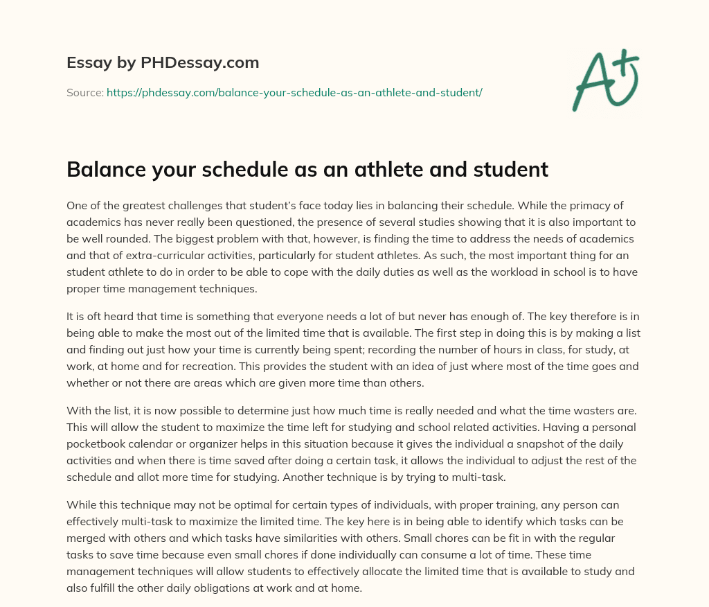Balance your schedule as an athlete and student essay