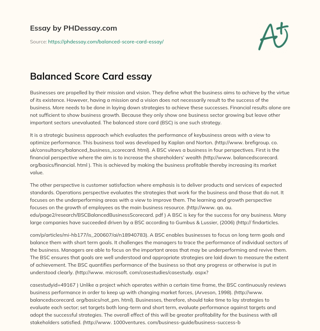 Balanced Score Card essay essay
