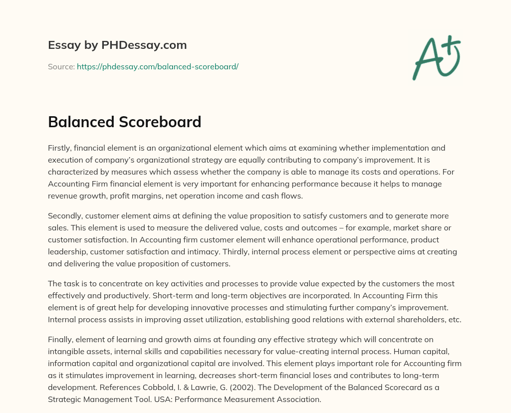 Balanced Scoreboard essay