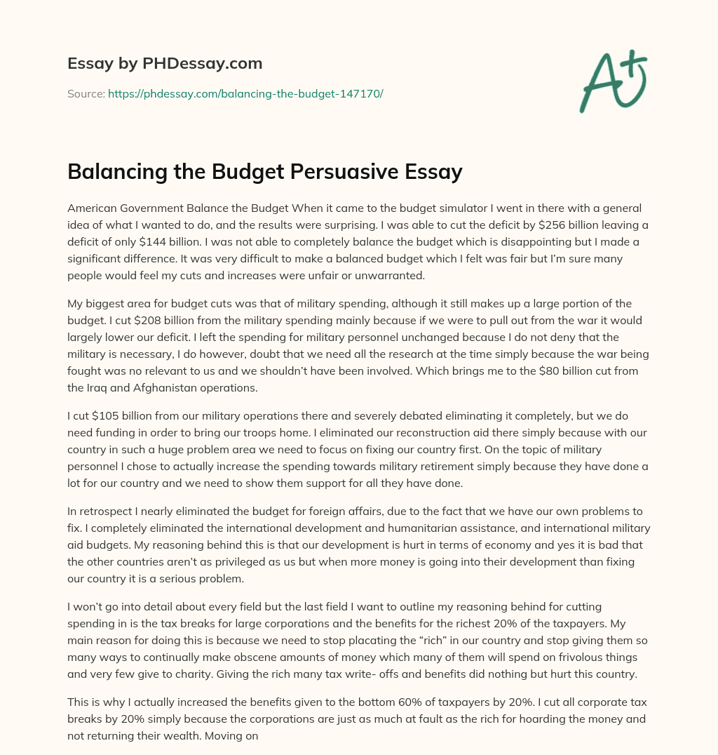 economic budget essay