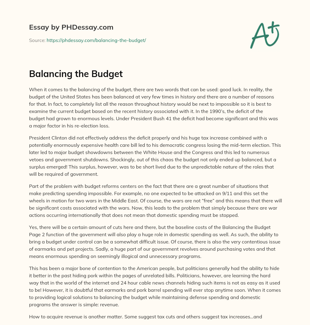 Balancing the Budget essay