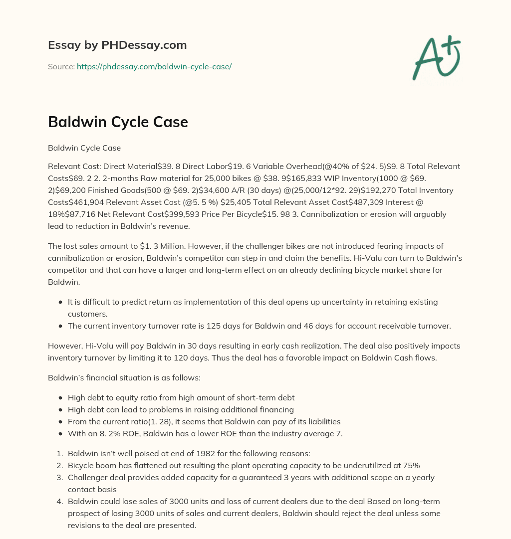 Baldwin Cycle Case essay