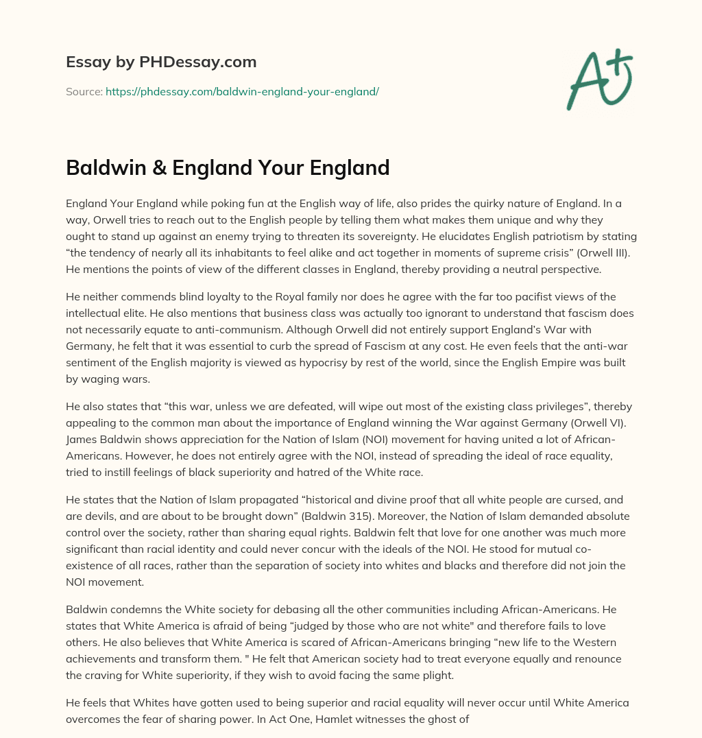 Baldwin & England Your England essay