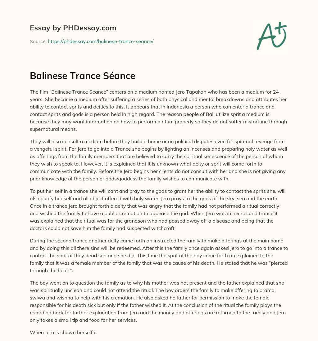 Balinese Trance Séance essay
