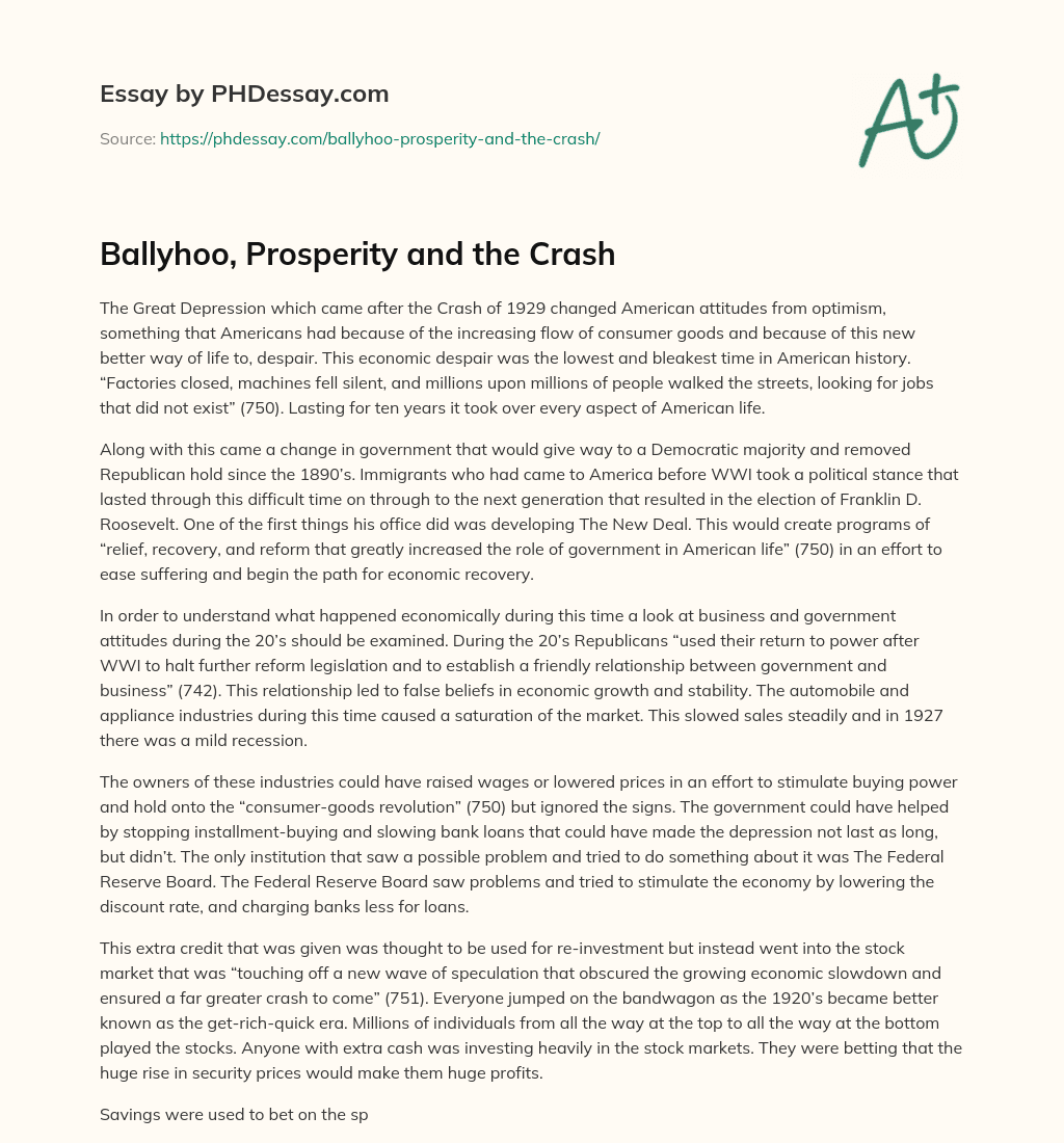 Ballyhoo, Prosperity and the Crash essay