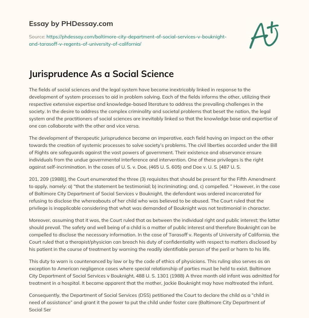 Jurisprudence As a Social Science essay