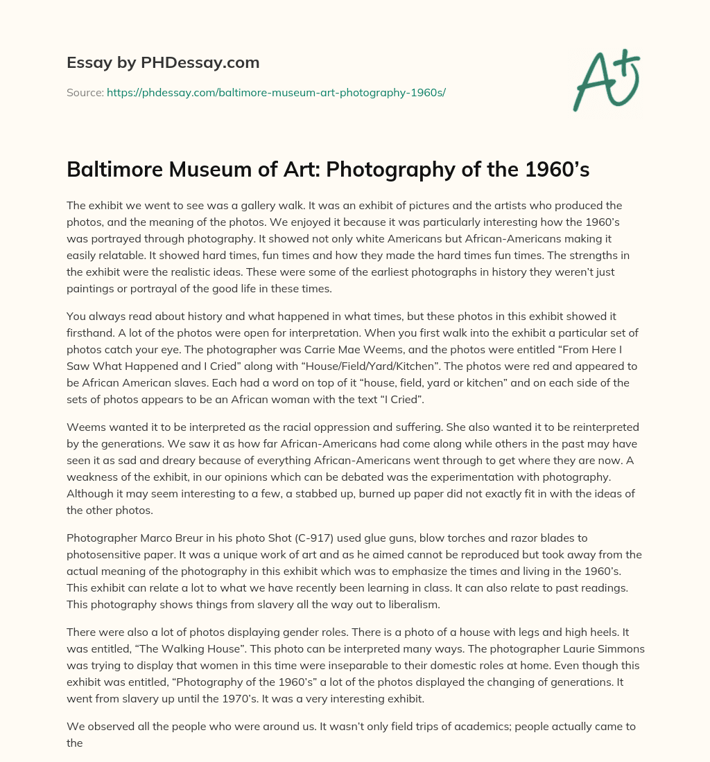Baltimore Museum of Art: Photography of the 1960’s essay