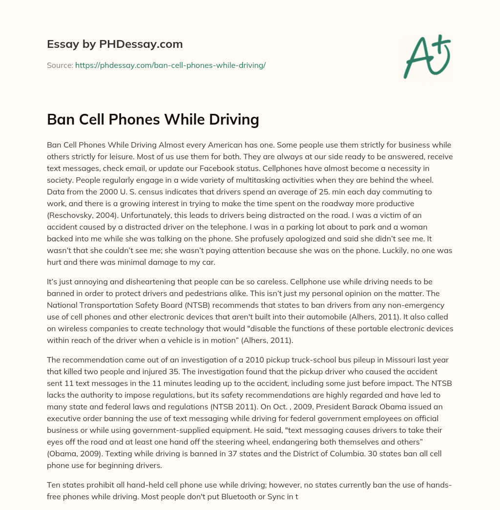 banning cell phones while driving essay