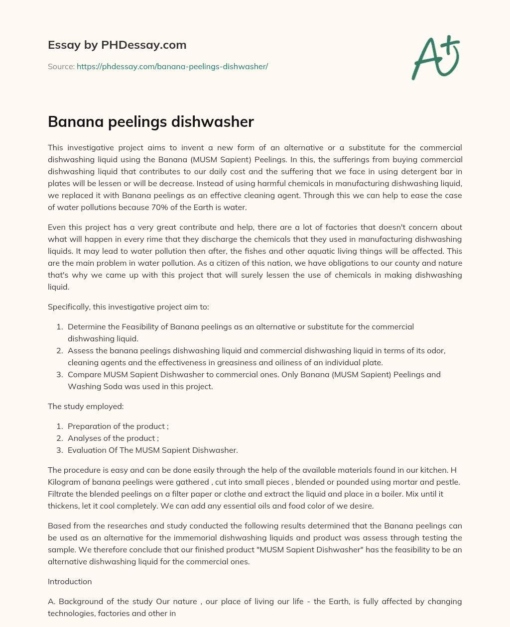 Banana peelings dishwasher essay