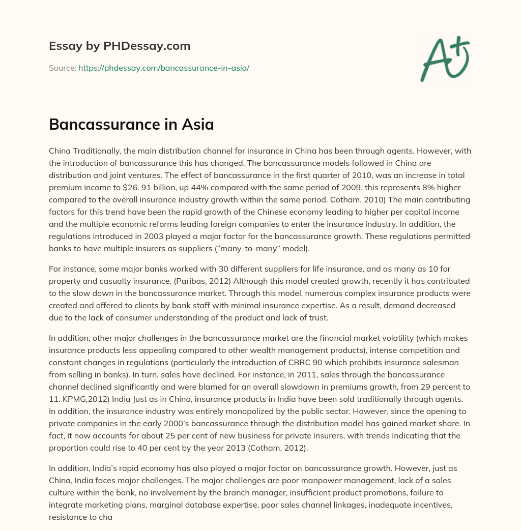 Bancassurance in Asia essay