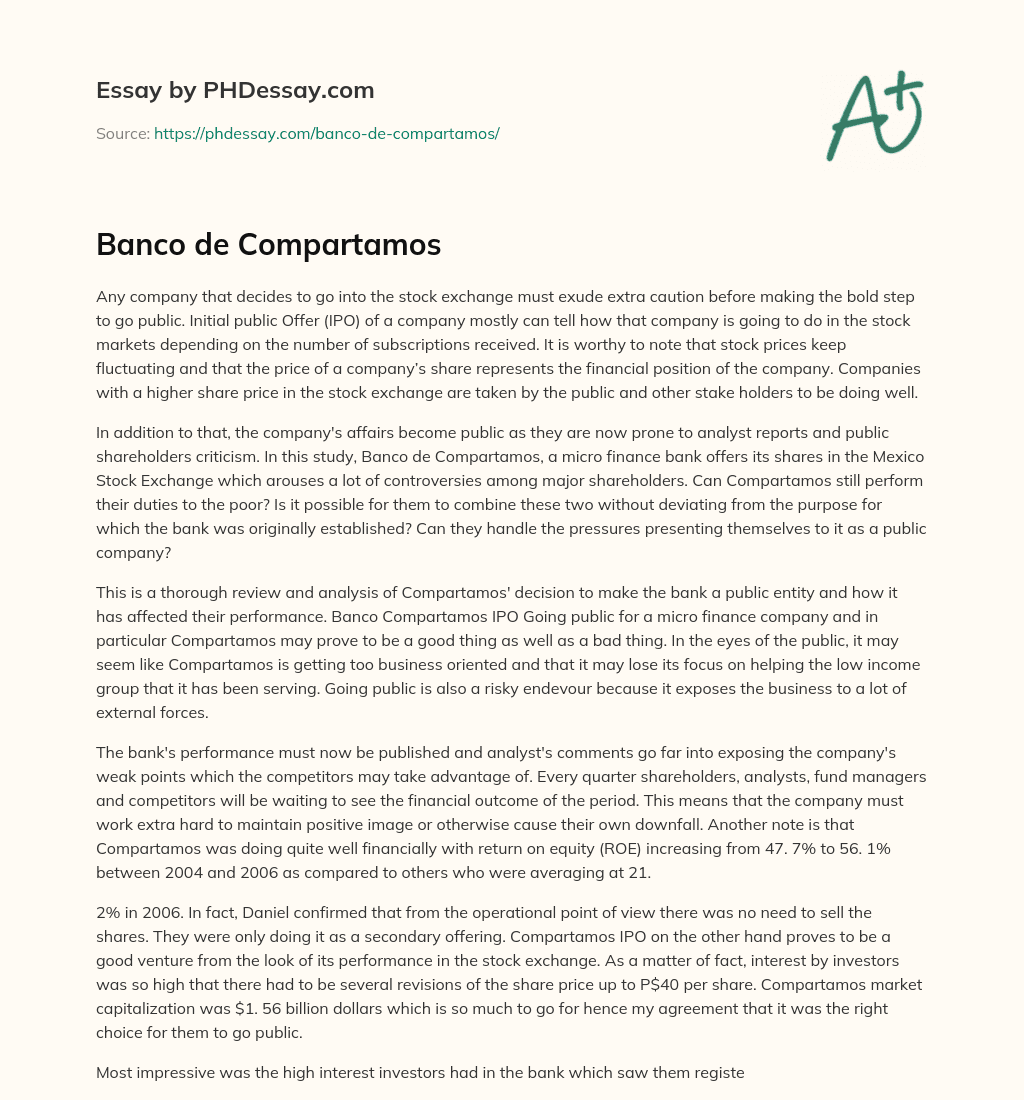 Banco de Compartamos essay