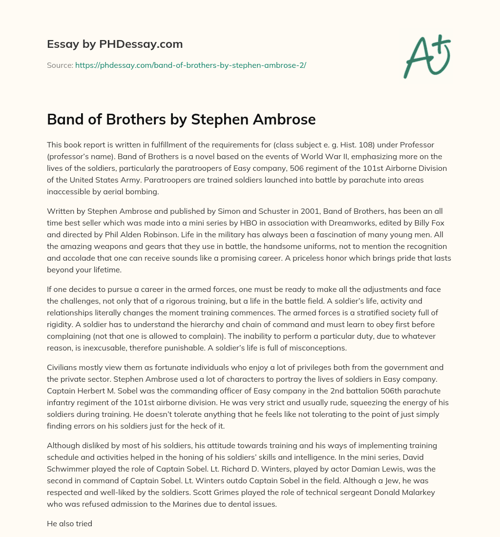 Band of Brothers by Stephen Ambrose essay