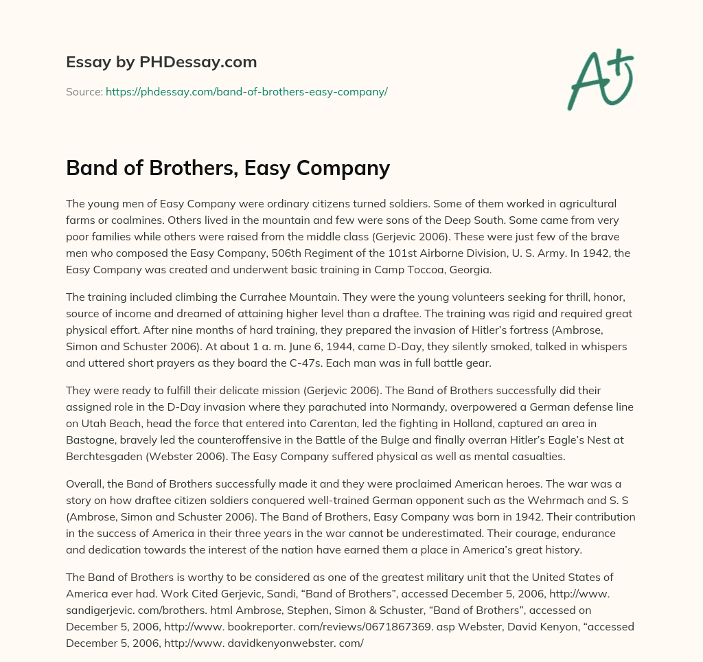 Band of Brothers, Easy Company essay