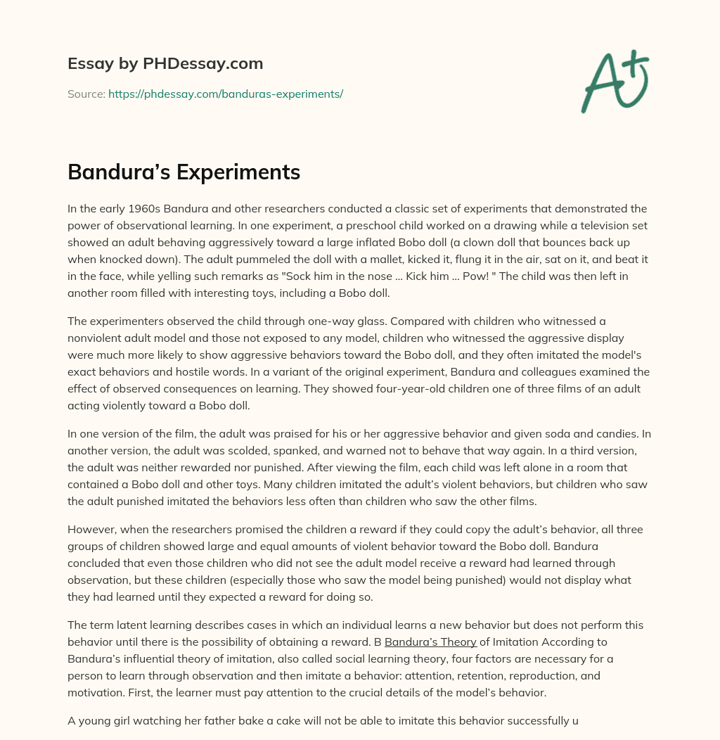 Bandura’s Experiments essay