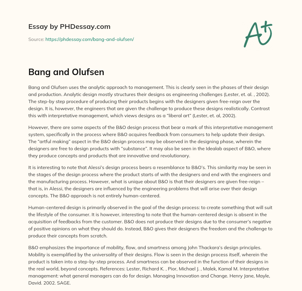 Bang and Olufsen essay