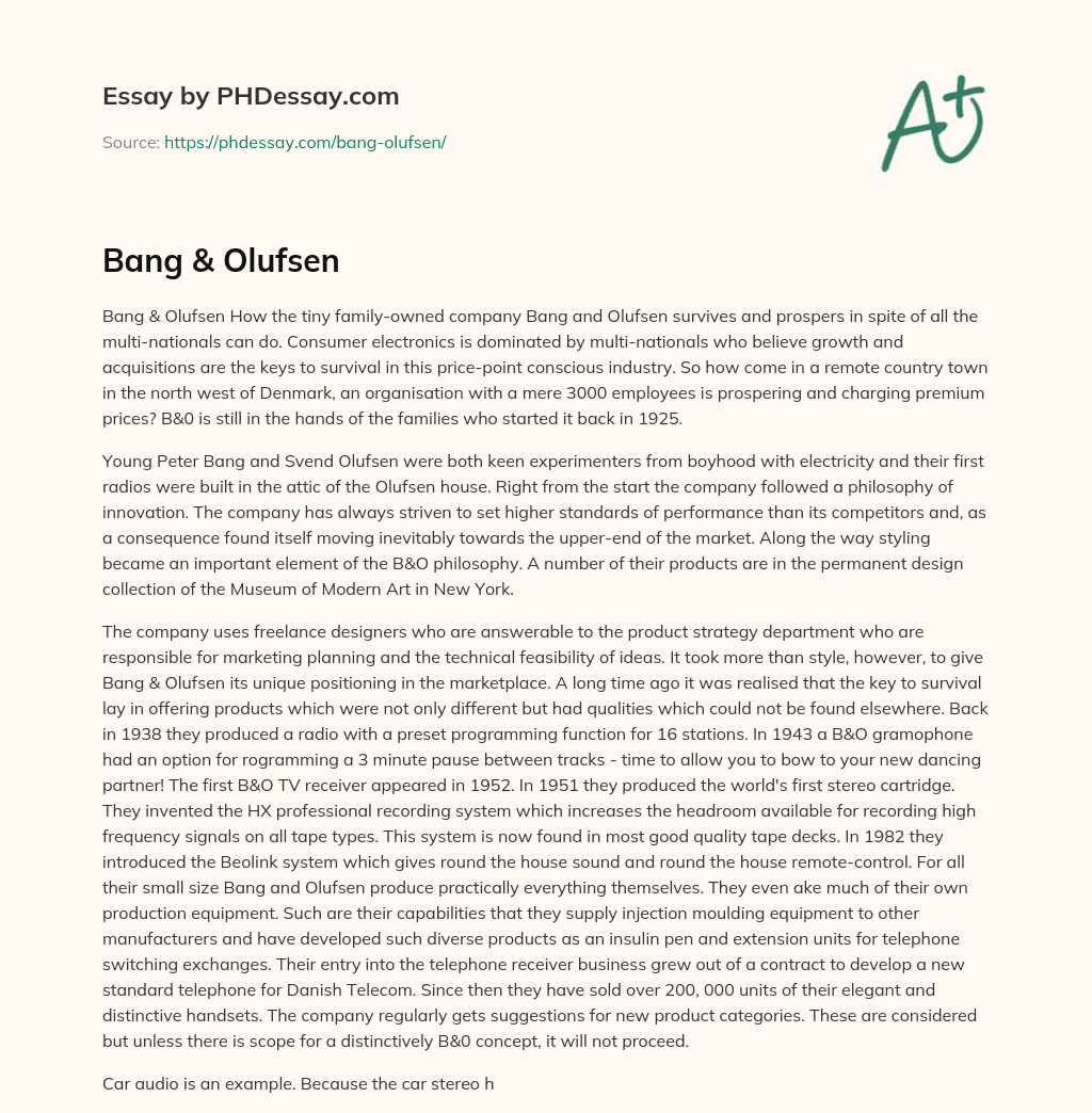 Bang & Olufsen essay