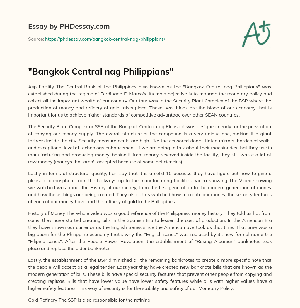 “Bangkok Central nag Philippians” essay