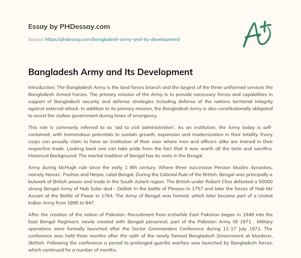 Bangladesh Army and Its Development essay