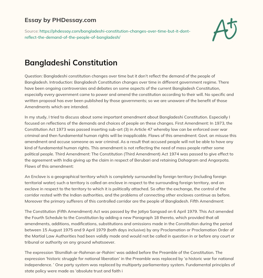 Bangladeshi Constitution essay