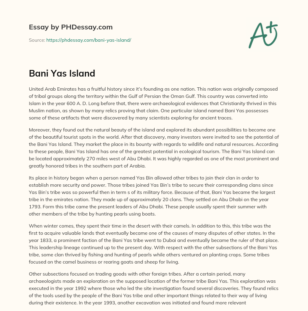 Bani Yas Island essay